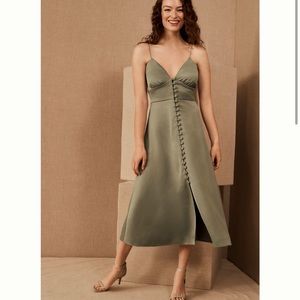 NWOT | BHLDN x Sachin + Babi green midi button detail dress silk | 14
